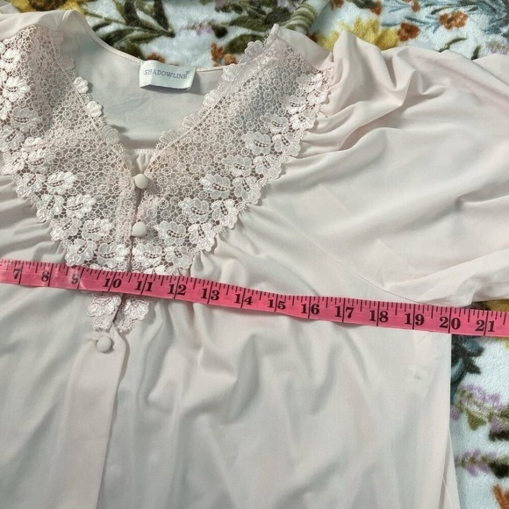 Vintage Shadowline Nightgown Pink Lace Trim 80s Nylon Sleepwear Womens Small USA - Picture 8 of 9